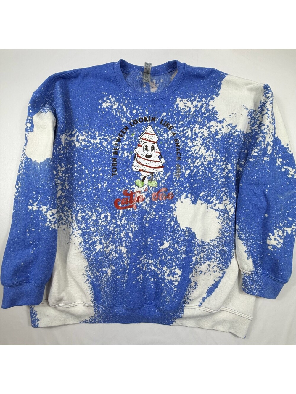 Gildan Heavy Blend Blue and White Bleach Splatter Sweatshirt 2XL